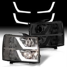 Load image into Gallery viewer, Chevrolet Silverado 1500 2007-2013 / 2500HD 3500HD 2007-2014 LED DRL Bar Projector Headlights Chrome Housing Smoke Len Clear Reflector
