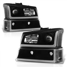 Load image into Gallery viewer, Chevrolet Silverado 2003-2006 Sequential LED DRL Bar Projector Headlights + Bumpers Black Housing Clear Len Clear Reflector
