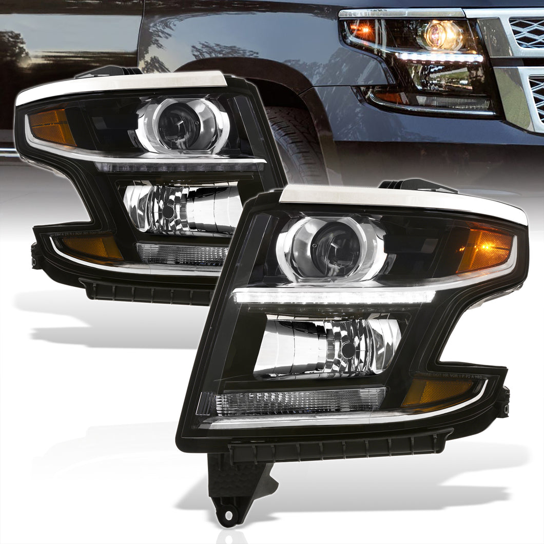 Chevrolet Suburban 2015-2020 / Suburban 3500HD 2016-2019 / Tahoe 2015-2020 Factory Style Projector Headlights Black Housing Clear Len Amber Reflector (Halogen Models Only)
