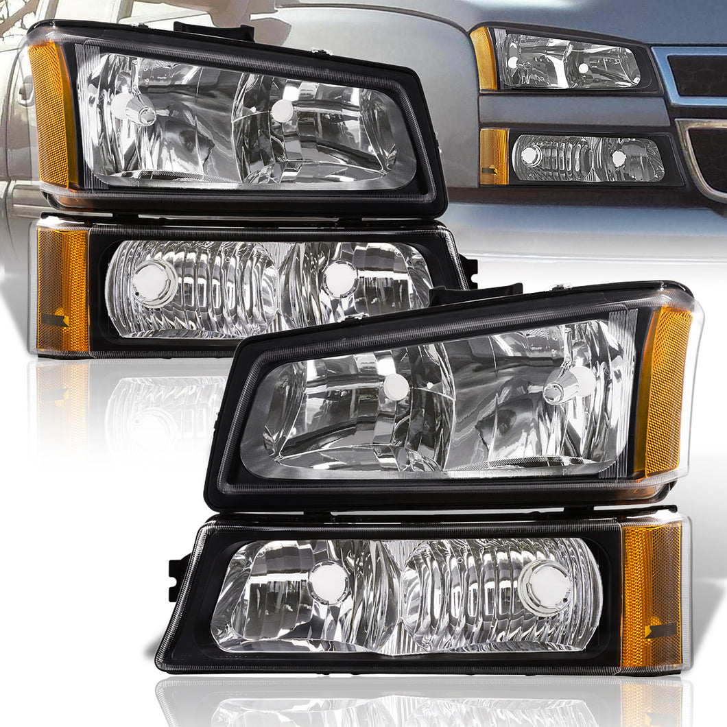 Chevrolet Silverado 2003-2006 Factory Style Headlights + Bumpers Black Housing Clear Len Amber Reflector