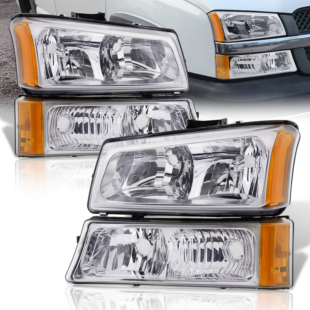 Chevrolet Silverado 2003-2006 Factory Style Headlights + Bumpers Chrome Housing Clear Len Amber Reflector