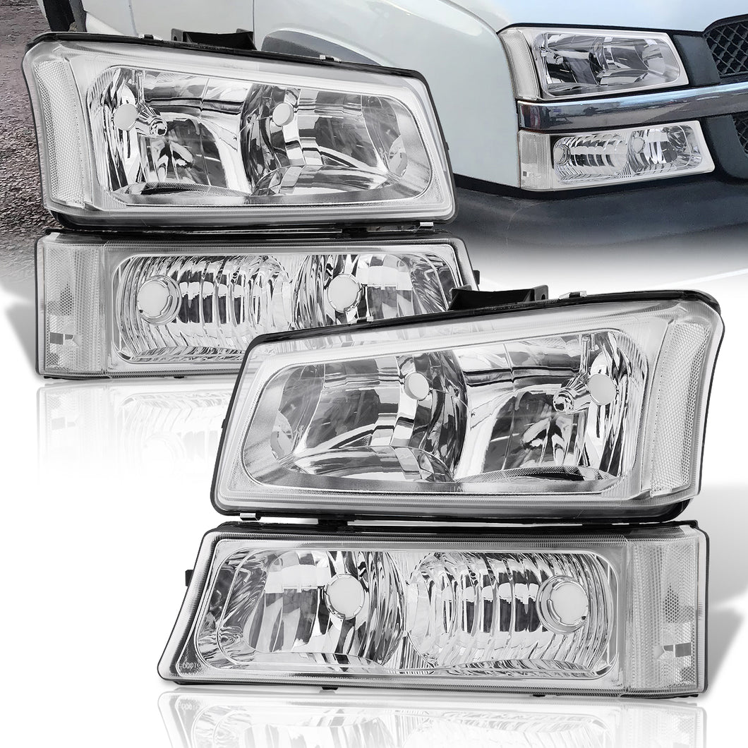 Chevrolet Silverado 2003-2006 Factory Style Headlights + Bumpers Chrome Housing Clear Len Clear Reflector