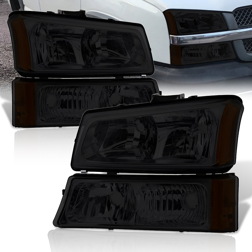 Chevrolet Silverado 2003-2006 Factory Style Headlights + Bumpers Chrome Housing Smoke Len Amber Reflector