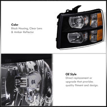 Load image into Gallery viewer, Chevrolet Silverado 2007-2013 Factory Style Headlights Black Housing Clear Len Amber Reflector
