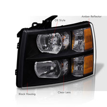 Load image into Gallery viewer, Chevrolet Silverado 2007-2013 Factory Style Headlights Black Housing Clear Len Amber Reflector
