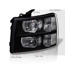 Load image into Gallery viewer, Chevrolet Silverado 2007-2013 Factory Style Headlights Black Housing Clear Len Clear Reflector
