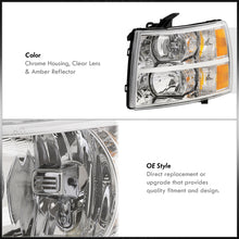 Load image into Gallery viewer, Chevrolet Silverado 2007-2013 Factory Style Headlights Chrome Housing Clear Len Amber Reflector
