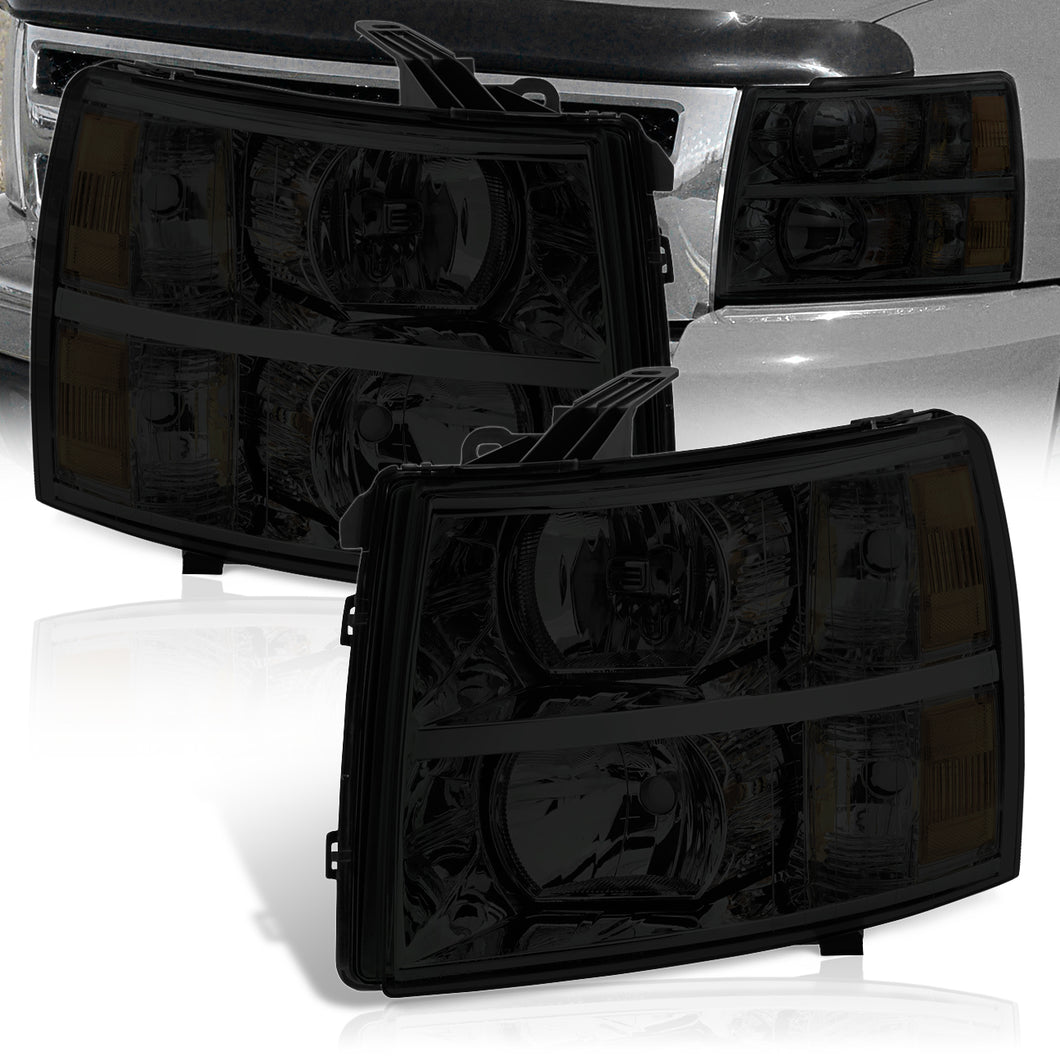 Chevrolet Silverado 2007-2013 Factory Style Headlights Chrome Housing Smoke Len Amber Reflector