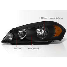 Load image into Gallery viewer, Chevrolet Impala 2006-2013 / Impala Limited 2014-2015 / Monte Carlo 2006-2007 Factory Style Headlights Black Housing Clear Len Amber Reflector
