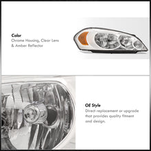 Load image into Gallery viewer, Chevrolet Impala 2006-2013 / Impala Limited 2014-2015 / Monte Carlo 2006-2007 Factory Style Headlights Chrome Housing Clear Len Amber Reflector
