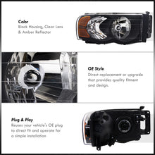 Load image into Gallery viewer, Dodge Ram 1500 Truck 2002-2005 / 2500 3500 Truck 2003-2005 Factory Style Headlights Black Housing Clear Len Clear Reflector
