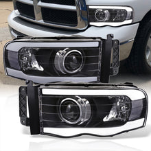 Load image into Gallery viewer, Dodge Ram 1500 2002-2005 / Ram 2500 3500 2003-2005 LED DRL Bar Projector Headlights Black Housing Clear Len Clear Reflector
