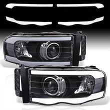 Load image into Gallery viewer, Dodge Ram 1500 2002-2005 / Ram 2500 3500 2003-2005 LED DRL Bar Projector Headlights Black Housing Clear Len Clear Reflector
