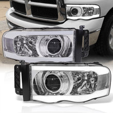 Load image into Gallery viewer, Dodge Ram 1500 2002-2005 / Ram 2500 3500 2003-2005 LED DRL Bar Projector Headlights Chrome Housing Clear Len Clear Reflector
