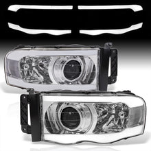 Load image into Gallery viewer, Dodge Ram 1500 2002-2005 / Ram 2500 3500 2003-2005 LED DRL Bar Projector Headlights Chrome Housing Clear Len Clear Reflector
