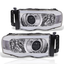 Load image into Gallery viewer, Dodge Ram 1500 2002-2005 / Ram 2500 3500 2003-2005 LED DRL Bar Projector Headlights Chrome Housing Clear Len Clear Reflector
