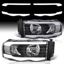 Load image into Gallery viewer, Dodge Ram 1500 2002-2005 / Ram 2500 3500 2003-2005 LED DRL Bar Factory Style Headlights Black Housing Clear Len Clear Reflector
