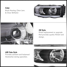 Load image into Gallery viewer, Dodge Ram 1500 2002-2005 / Ram 2500 3500 2003-2005 LED DRL Bar Factory Style Headlights Black Housing Clear Len Clear Reflector
