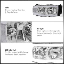 Load image into Gallery viewer, Dodge Ram 1500 2002-2005 / Ram 2500 3500 2003-2005 LED DRL Bar Factory Style Headlights Chrome Housing Clear Len Clear Reflector
