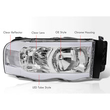 Load image into Gallery viewer, Dodge Ram 1500 2002-2005 / Ram 2500 3500 2003-2005 LED DRL Bar Factory Style Headlights Chrome Housing Clear Len Clear Reflector
