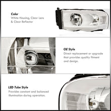 Load image into Gallery viewer, Dodge Ram 1500 2002-2005 / Ram 2500 3500 2003-2005 LED DRL Bar Factory Style Headlights White Housing Clear Len Clear Reflector
