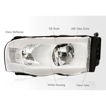 Load image into Gallery viewer, Dodge Ram 1500 2002-2005 / Ram 2500 3500 2003-2005 LED DRL Bar Factory Style Headlights White Housing Clear Len Clear Reflector
