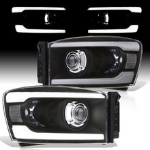 Load image into Gallery viewer, Dodge Ram 1500 2006-2008 / Ram 2500 3500 2006-2009 LED DRL Bar Projector Headlights Black Housing Clear Len Clear Reflector
