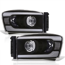 Load image into Gallery viewer, Dodge Ram 1500 2006-2008 / Ram 2500 3500 2006-2009 LED DRL Bar Projector Headlights Black Housing Clear Len Clear Reflector
