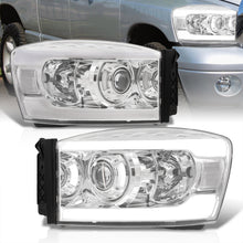 Load image into Gallery viewer, Dodge Ram 1500 2006-2008 / Ram 2500 3500 2006-2009 LED DRL Bar Projector Headlights Chrome Housing Clear Len Clear Reflector
