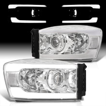 Load image into Gallery viewer, Dodge Ram 1500 2006-2008 / Ram 2500 3500 2006-2009 LED DRL Bar Projector Headlights Chrome Housing Clear Len Clear Reflector
