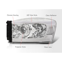 Load image into Gallery viewer, Dodge Ram 1500 2006-2008 / Ram 2500 3500 2006-2009 LED DRL Bar Projector Headlights Chrome Housing Clear Len Clear Reflector
