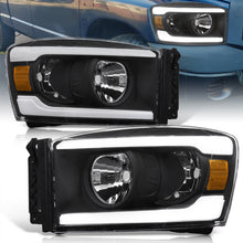 Load image into Gallery viewer, Dodge Ram 1500 2006-2008 / Ram 2500 3500 2006-2009 LED DRL Bar Factory Style Headlights Black Housing Clear Len Amber Reflector
