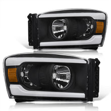 Load image into Gallery viewer, Dodge Ram 1500 2006-2008 / Ram 2500 3500 2006-2009 LED DRL Bar Factory Style Headlights Black Housing Clear Len Amber Reflector
