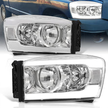 Load image into Gallery viewer, Dodge Ram 1500 2006-2008 / Ram 2500 3500 2006-2009 LED DRL Bar Factory Style Headlights Chrome Housing Clear Len Clear Reflector
