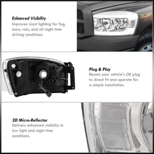 Load image into Gallery viewer, Dodge Ram 1500 2006-2008 / Ram 2500 3500 2006-2009 LED DRL Bar Factory Style Headlights Chrome Housing Clear Len Clear Reflector
