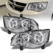 Load image into Gallery viewer, Chrysler Town &amp; Country 2008-2016 / Dodge Grand Caravan 2011-2019 Factory Style Headlights Chrome Housing Clear Len Clear Reflector (Halogen Models Only)
