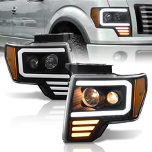 Load image into Gallery viewer, Ford F150 2009-2014 LED DRL Bar Projector Headlights Black Housing Clear Len Amber Reflector (Halogen Models Only)
