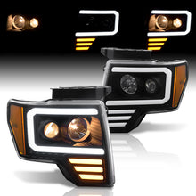 Load image into Gallery viewer, Ford F150 2009-2014 LED DRL Bar Projector Headlights Black Housing Clear Len Amber Reflector (Halogen Models Only)
