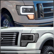 Load image into Gallery viewer, Ford F150 2009-2014 LED DRL Bar Projector Headlights Black Housing Clear Len Clear Reflector (Halogen Models Only)
