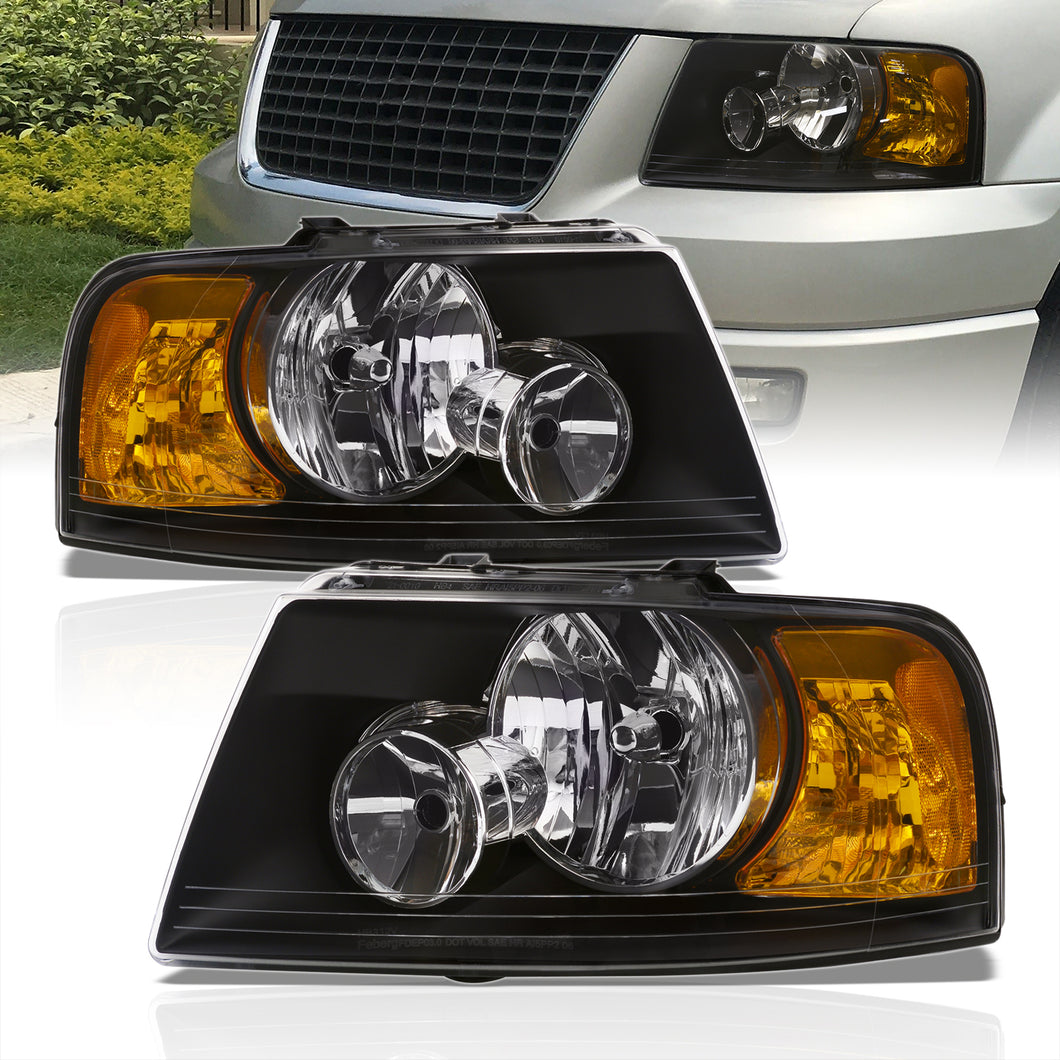 Ford Expedition 2003-2006 Factory Style Headlights Black Housing Clear Len Amber Reflector