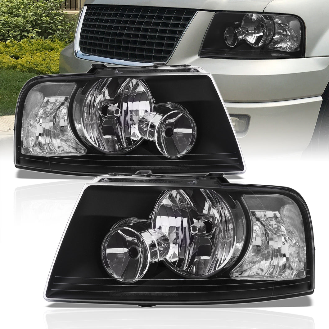 Ford Expedition 2003-2006 Factory Style Headlights Black Housing Clear Len Clear Reflector