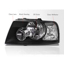 Load image into Gallery viewer, Ford Expedition 2003-2006 Factory Style Headlights Black Housing Clear Len Clear Reflector
