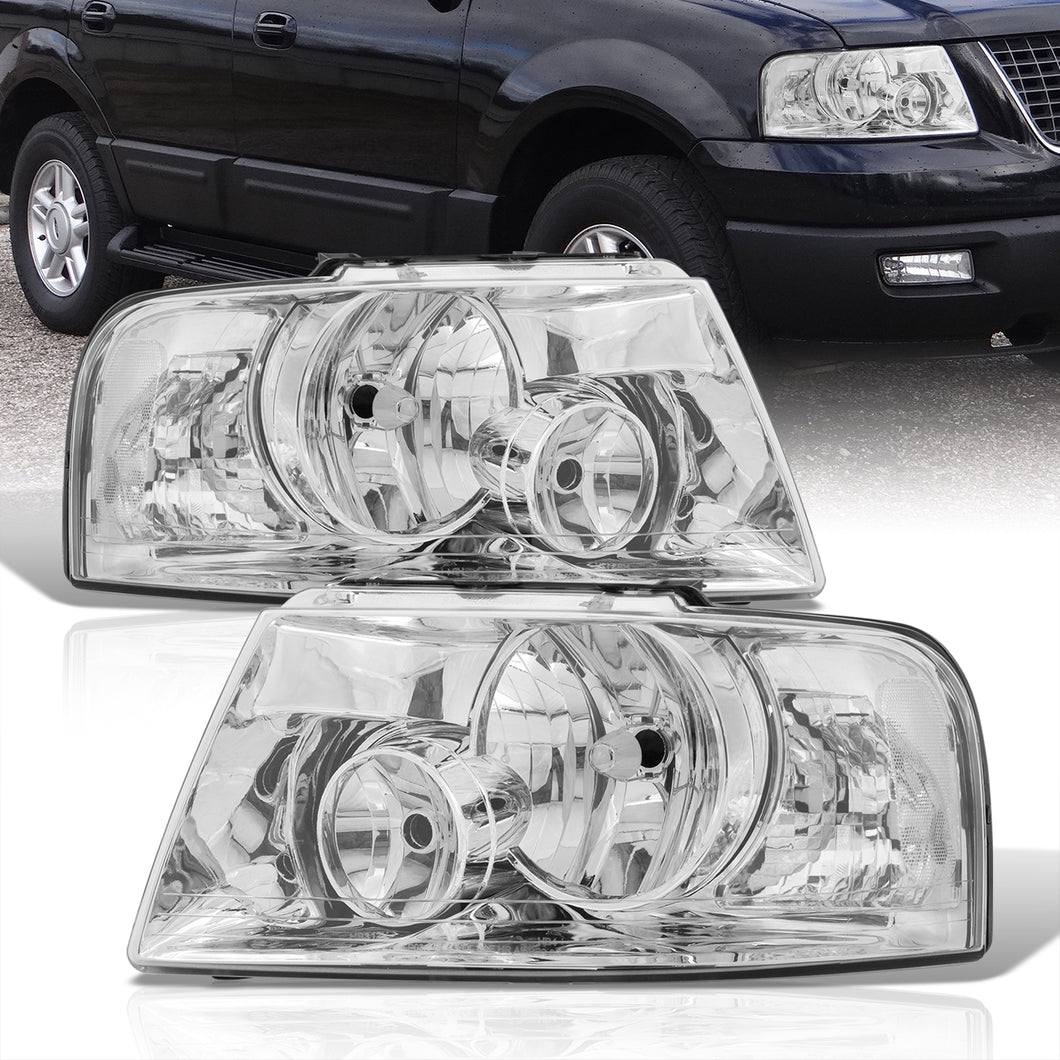 Ford Expedition 2003-2006 Factory Style Headlights Chrome Housing Clear Len Clear Reflector