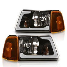 Load image into Gallery viewer, Ford Ranger 2001-2011 LED DRL Bar Factory Style Headlights + Corners Black Housing Clear Len Amber Reflector
