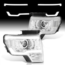 Load image into Gallery viewer, Ford F150 2009-2014 LED DRL Bar Projector Headlights Chrome Housing Clear Len Clear Reflector (Halogen Models Only)
