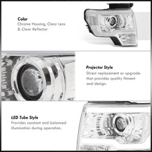 Load image into Gallery viewer, Ford F150 2009-2014 LED DRL Bar Projector Headlights Chrome Housing Clear Len Clear Reflector (Halogen Models Only)
