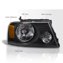 Load image into Gallery viewer, Ford F150 2004-2008 / Lincoln Mark LT 2006-2008 Factory Style Headlights Black Housing Clear Len Amber Reflector
