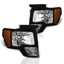 Load image into Gallery viewer, Ford F150 2009-2014 Factory Style Headlights Black Housing Clear Len Amber Reflector (Halogen Models Only)
