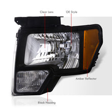 Load image into Gallery viewer, Ford F150 2009-2014 Factory Style Headlights Black Housing Clear Len Amber Reflector (Halogen Models Only)
