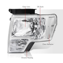 Load image into Gallery viewer, Ford F150 2009-2014 Factory Style Headlights Chrome Housing Clear Len Clear Reflector (Halogen Models Only)
